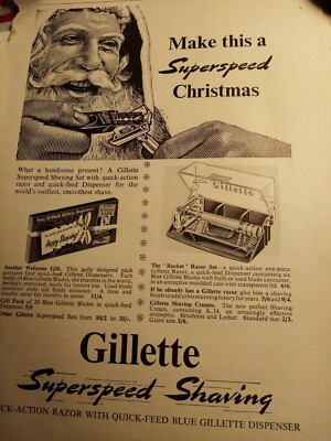 EL83 Ephemera 50er Jahre Werbung Gillette Superspeed Rasur Weihnachten 