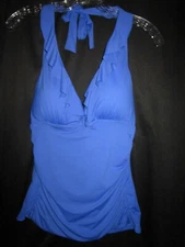 Lauren Ruffled Halter Top Tankini 16 Slimming Fit Sea Blue Created For Macys NWT