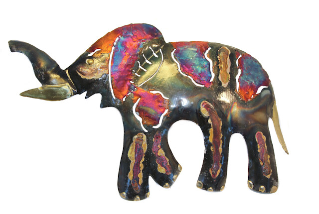 Handmade Recycled metal Elephant wall hanging decoration - 27 cm