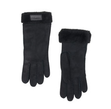 Ugg L54012 Womens Black Sheepskin Leather Fur Cuffs Logo Gloves Size L