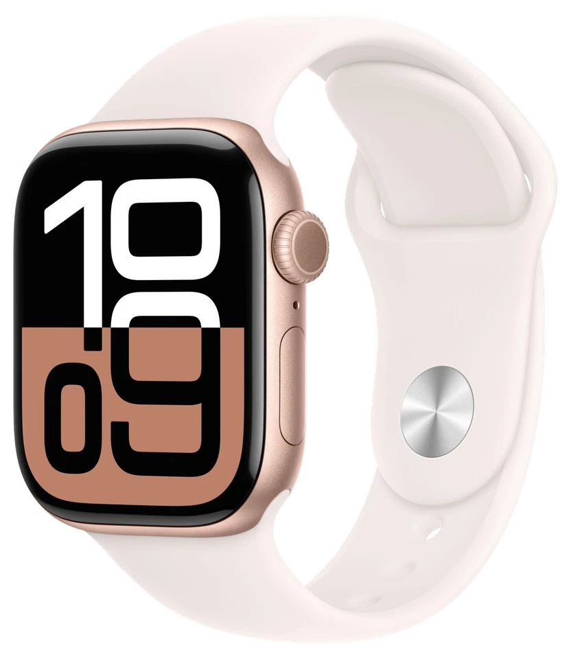 Apple Watch 10 LTE Roségold Alu 42mm Sportarmband Blassrosa S/M MWX93