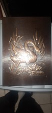 2x Kupferrelief Wandbild – Schwan & Fisch – Handarbeit – Vintage Metallkunst