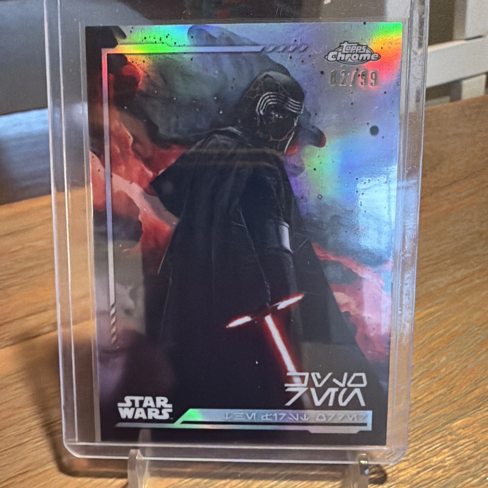 2024 Topps Chrome Star Wars Kylo Ren /99 Aurebesh Refractor AV-115
