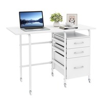 Folding Desk with 3 Drawers Convertible Laptop Table with Wheels for Living Room