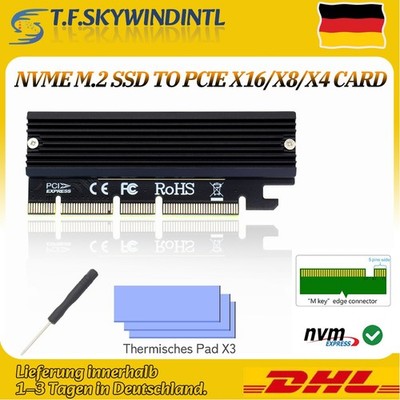 PCIe M2 Adapter NVMe X16/8/4 Card mit Kühlkörper, SSD Größen 2230/2242/2260/2280
