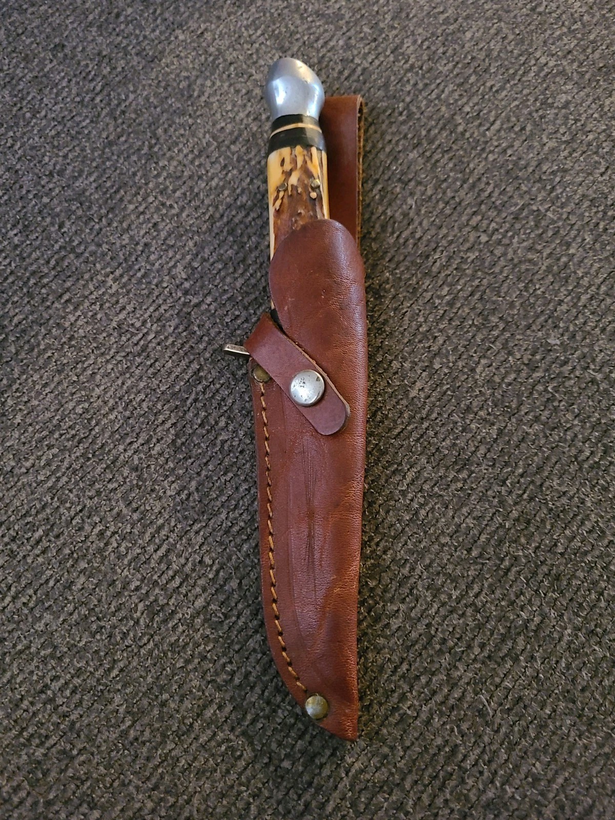 Olsen Knife Antler Handle 3 1/2” Blade. Leather Sheath Made Solingen Germany Q3