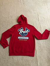 True Religion Men's Red Full Zip Hooded Logo Pocket Cotton Fleece Hoodie Size L