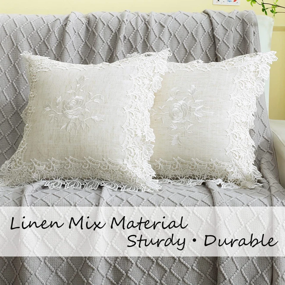 2 Pack Embroidered Spring Floral Throw Pillow Cover 18x18 inches, Farmhouse O... - Image 4 of 4