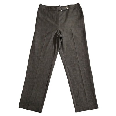 Marks Spencer Trousers Womens 16 Charcoal Grey Buckle Plaid Elastic Pleat Short