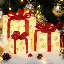 Christmas Decorations, Set of 3 Christmas Lighted Gift Boxes, Battery Operate...