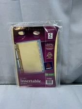 Avery Insertable Dividers 5 1/2x8 1/2 5 Index Tabs NIP New 11102 3 Ring Binders
