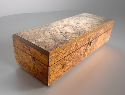 Antique Art Nouveau Pyrography/Wood Burned Box, Hinged Lid 10'' Long