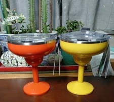 Two Orca RITA 13 oz Margarita Insulated Cocktail Glasses Sunflower & Persimmon!