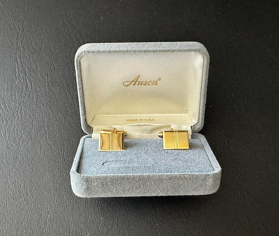 Anson Vintage 1950s Gold Tone Cufflinks Mid-Century Rectangular + Original Box