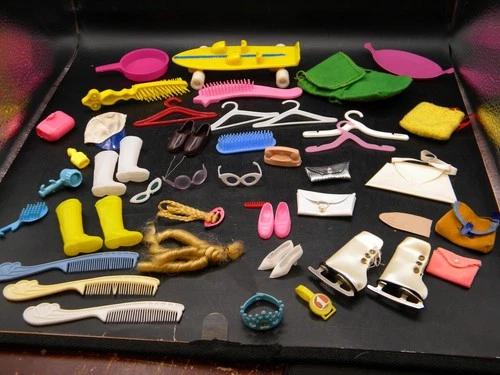 Vintage Barbie Lot Mixed Items  Accessories PURSES, SHOES, GLASSES, HANGERS,60s