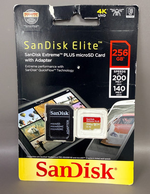 SanDisk Elite 256GB Extreme PLUS microSDXC Speicherkarte mit Adapter 4K A2 200MB/s Neu