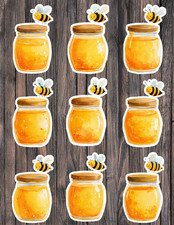 Honey Pot and Bee Die Cut Vinyl Stickers Set Scrapbooking Laptop Waterbottle