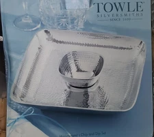Towle Hammersmith Cast Aluminum Chip and Dip Server Hammered Finish 14x14 Boxed