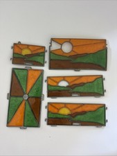 Lot Of 5 Sunrise / Sunset Stained Glass Panel - Suncatcher Incomplete Vintage