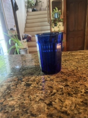 VTG Luminarc France Cobalt Blue Drinking Glass 10 Panel Highball Tumbler 16oz