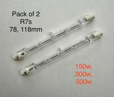 R7s Linear Halogen Bulb 78mm 118mm 150W 300W 500W Tungsten Security Light Pack 2