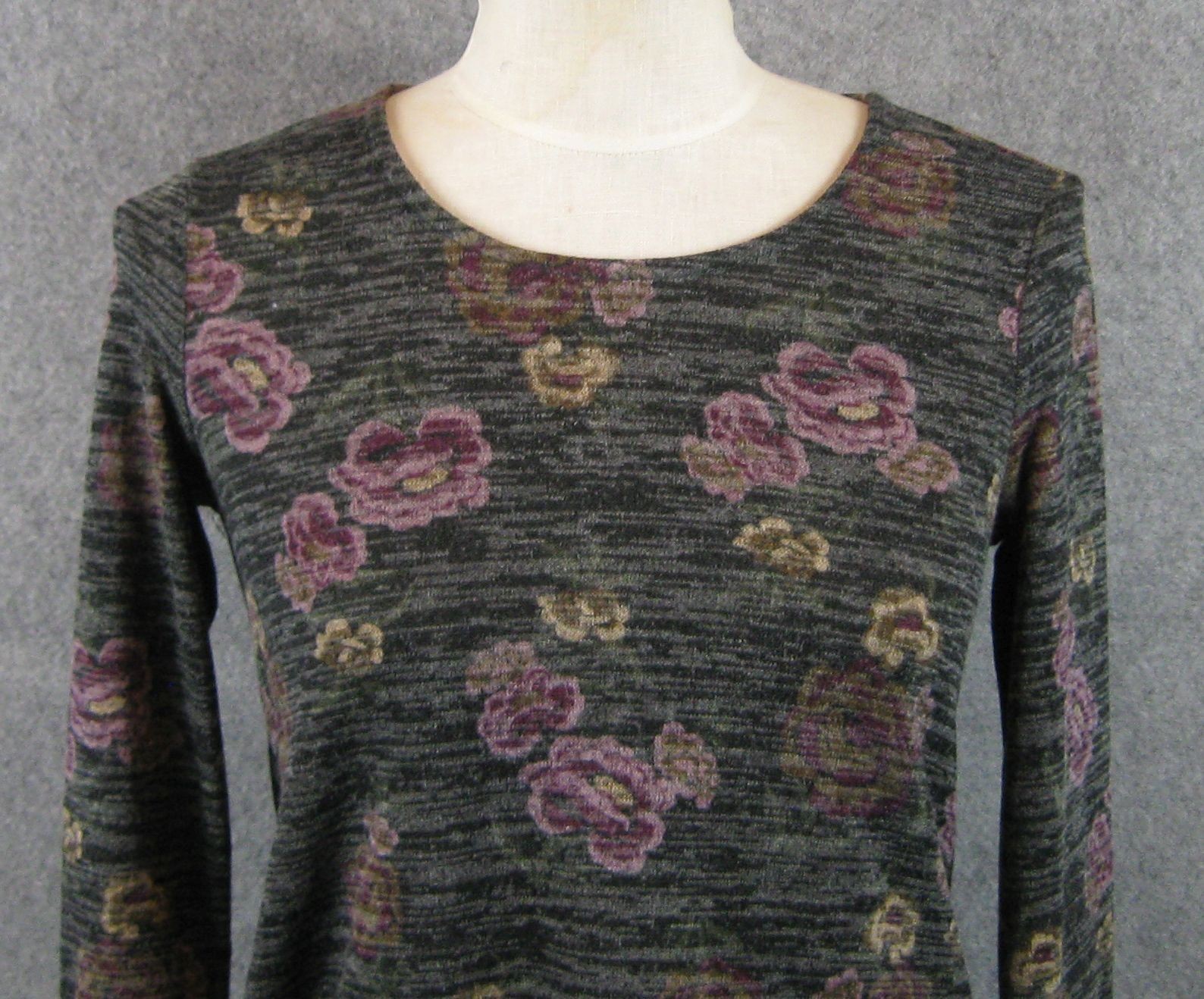 Style & Co Petite Black Floral Lantern Sleeve Top Size PP NWT