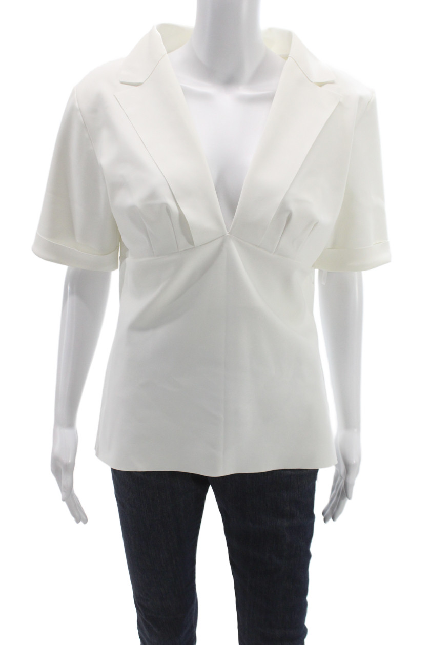 Chiara Boni La Petite Robe Women Collared Short Sleeve White Blouse Size 12Free Shipping in US $100+ Orders | $6.95 Orders Below