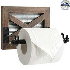 Toilet Paper Holder Warm Brown Wood Metal 6x5x4 in Rustic Farmhouse Wall Mount