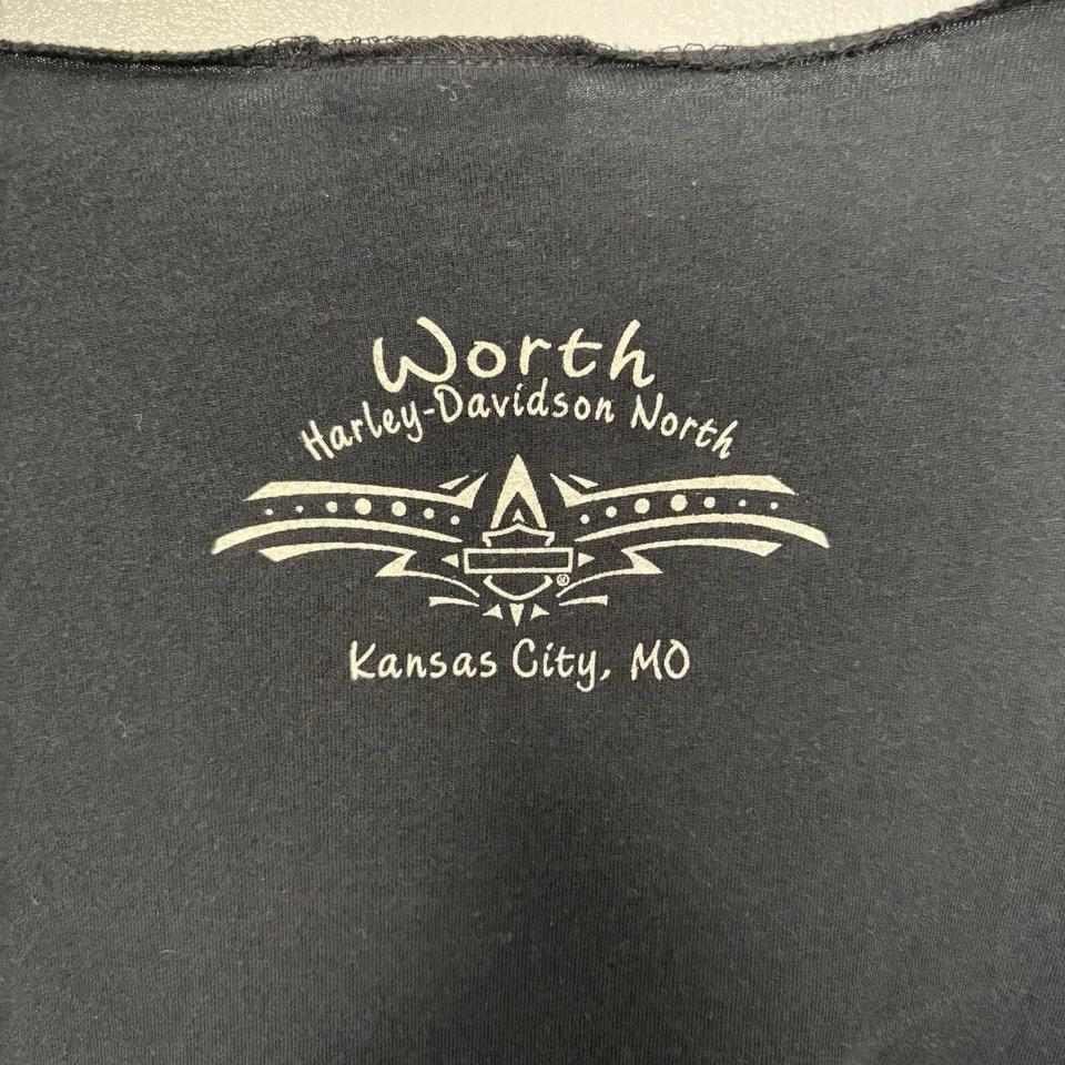 Harley Davidson Women’s Black Scoop Neck Long Sleeve Near Vintage Worth Kansas - Image 4 of 4
