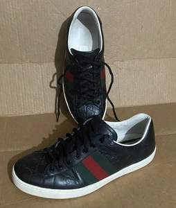 GUCCI ACE « LOGO NOIR EN RELIEF » Signature 386750 CWCG0 1070 Taille 7,5 Homme
