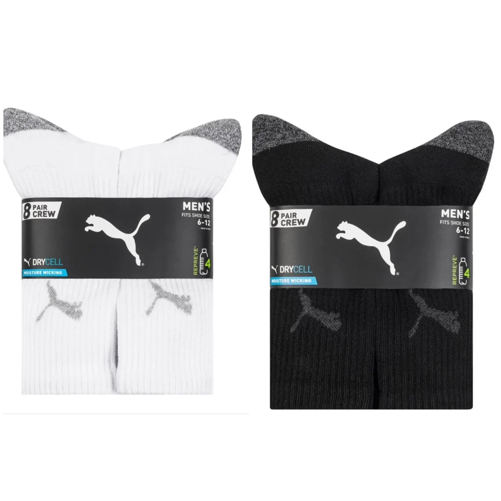 PUMA, 8 Piece - Men's Crew Sock | Moisture Wicking (Choose Color)