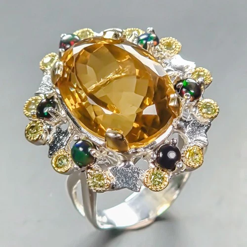 Vintage 17 ct Natural Citrine Quartz Ring 925 Sterling Silver Size 8 /R449853