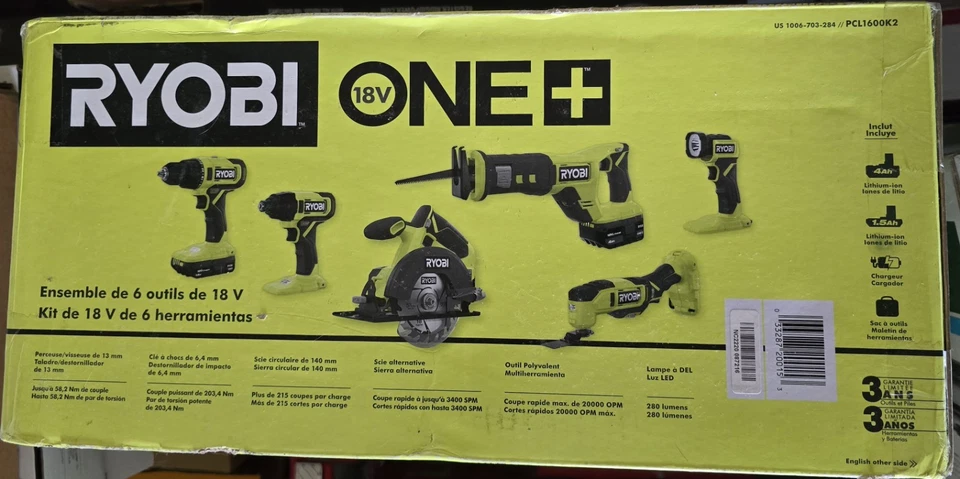 Ryobi ONE+ 18V Cordless 6-Tool Combo Set (PCL1600K2)-New - Image 2 of 2