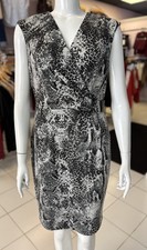 CALVIN KLEIN Sz 10 Black & Gray Croc Print V-Neck Sleeveless Sheath Dress