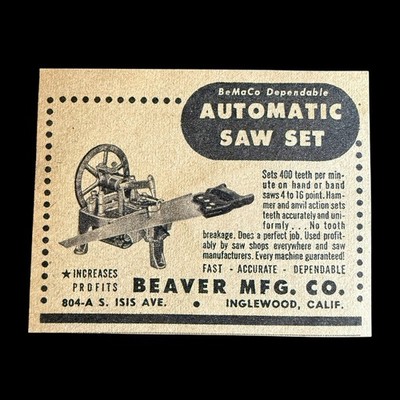 Vintage July 1950 Beaver Automatic Saw Set Machine Tool Ad Ephemera #423