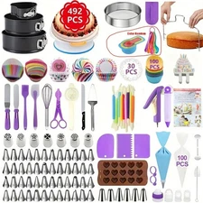 ZEF-492 Pcs Cake Decorating Kit With Baking Supplies- Cake Turntable For Decorat
