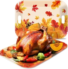 2Pcs Thanksgiving Day Fall Serving Tray 16.1 X 11.1 Inch Large Melamine Trays Pl