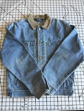 Polo Ralph Lauren Denim Jacket Flag Patch Corduroy Collar Button Men's S