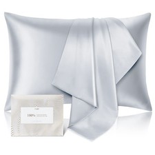 King Gray Mulberry Silk Pillowcase Dual Sides Hidden Zipper 1pc 600 Thread Count