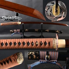 41'' Japanese Samurai Katana Damascus Steel Bloody Blade Leather Tsukamaki Sharp