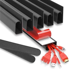 6 Pack Cable Management Under Desk- J Channel Cable Raceway 96in - 6X 16in Black
