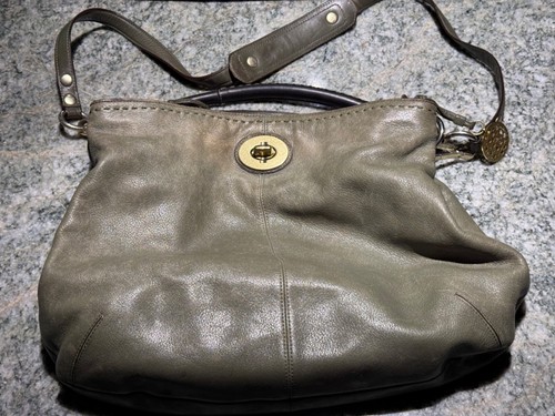 Coach Satchel Shoulder Handbag No D1093-15405 Green Purse Triple Compartments - Picture 22 of 24