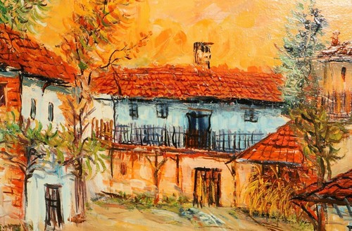 quadro olio fauvista vintage case paesaggio - Foto 7 di 12