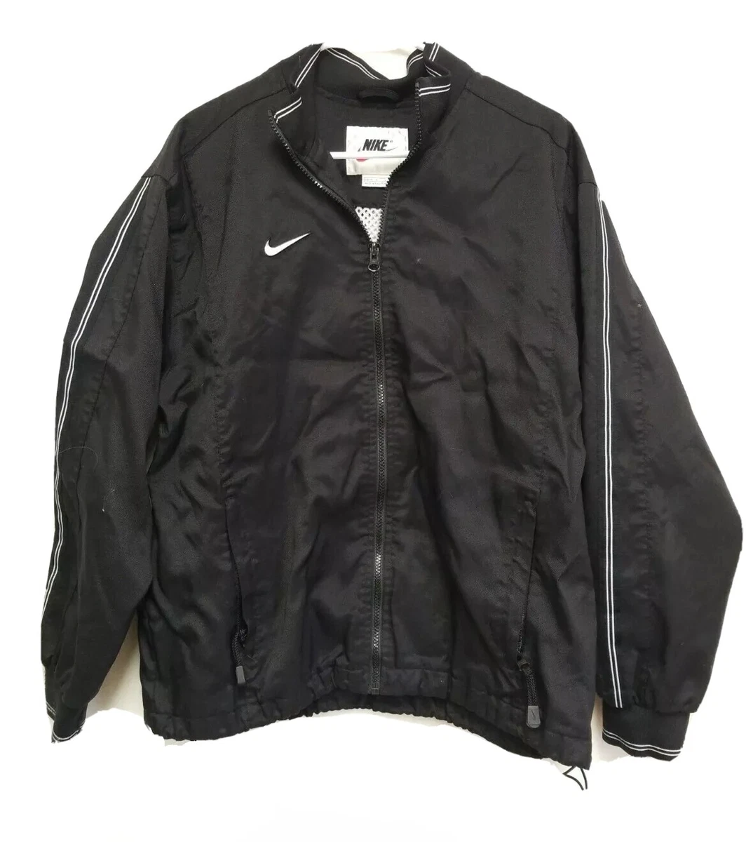 Y2K Nike Nylon Jacket Windbreaker Black White Stripes Sz Youth Large