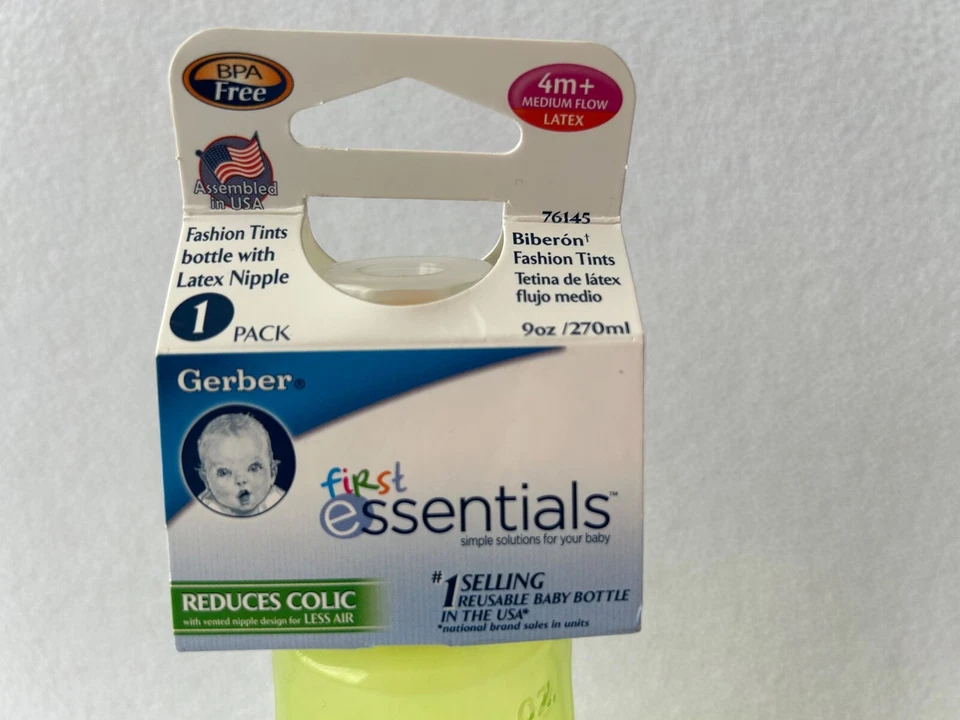 Biberón vintage Gerber de moda tintes verde con pezón de látex flujo medio Foto 2 de 3