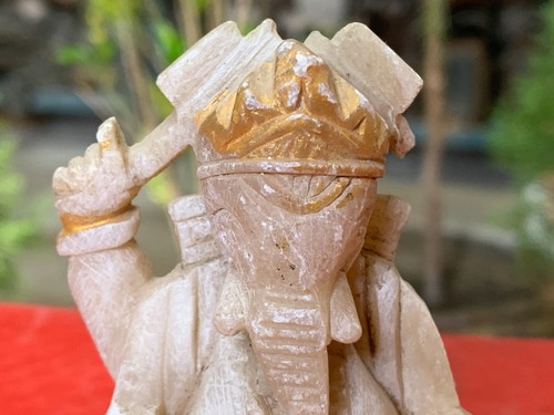Indian Antique Old Hand Carved God Ganesha Marble Stone Figurine Statue 4.5" - Picture 3 of 9
