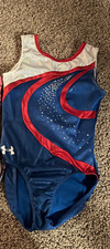 Under Armour Gymnastics Leotard Hologram Foil Red Blue White Sequins Size AS/AM