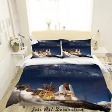 3D Starry Rocket Fire Clouds Blue Quilt Cover Set Bedding Sets Pillowcases 64