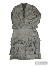 Talbots Women's Tweed Blazer Tiered Ruffel Skirt Set Wool Silk Blend Academia
