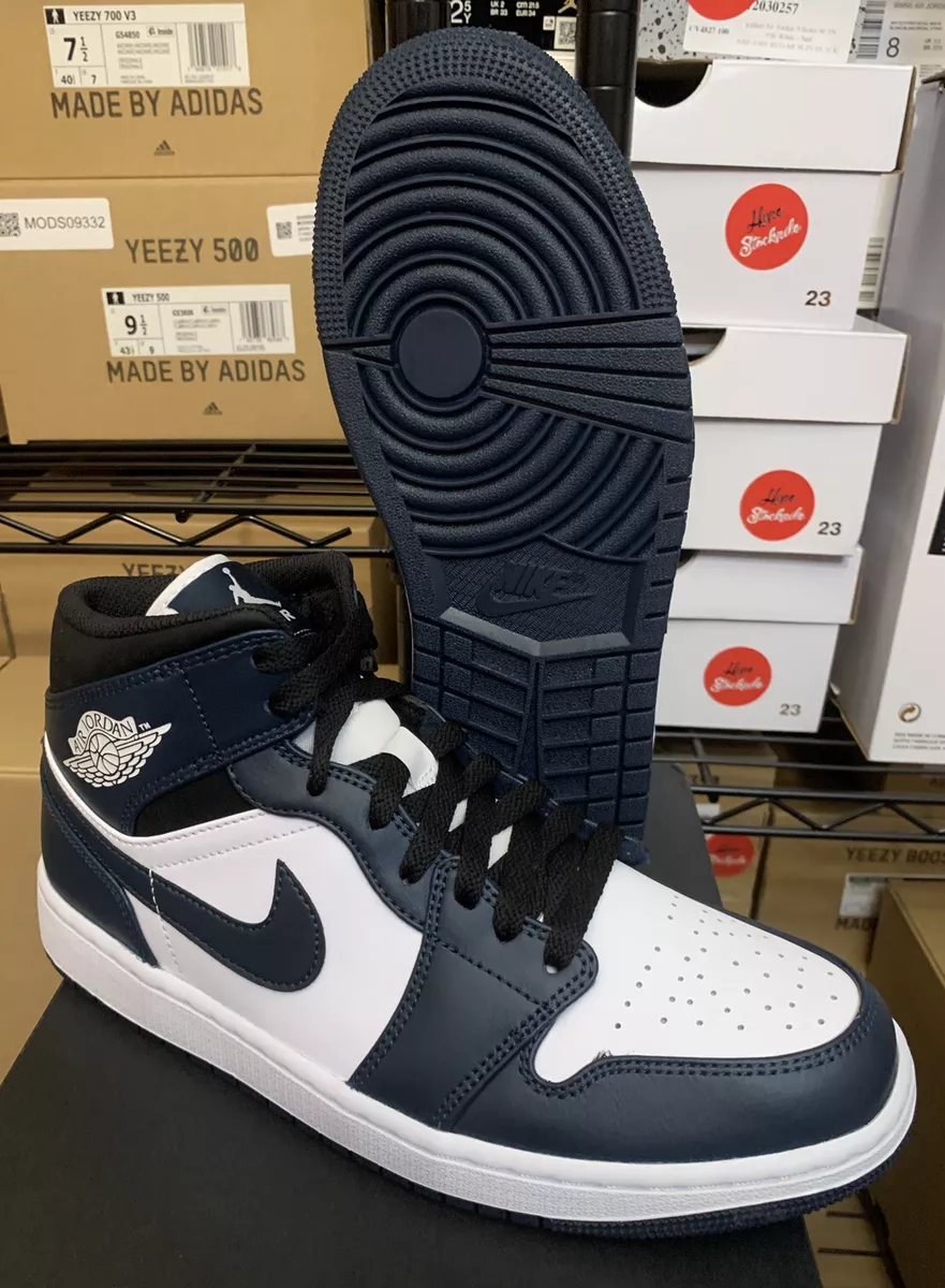 Nike Air Jordan 1 Mid Armory Navy Blue White Shoes 554724-411 MEN  554725-411 GS